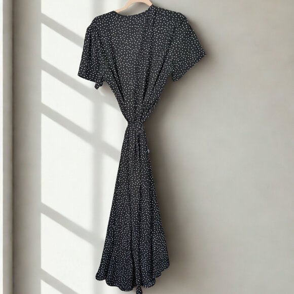 2 For $30 Pretty Garden Wrap Polka Dot Maxi Ruffle Black Short Sleeve dress XL - Picture 4 of 11